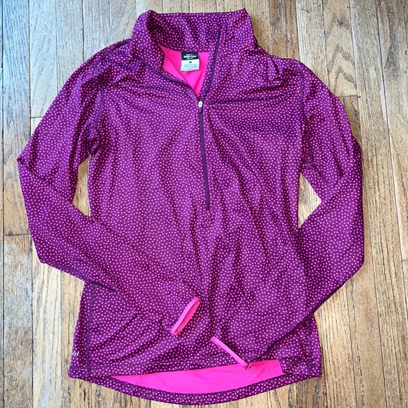 Nike Tops - 🎉HP 🎉Pro Dri-fit raspberry / pink polka dotted 1/4 zip shirt sz L
